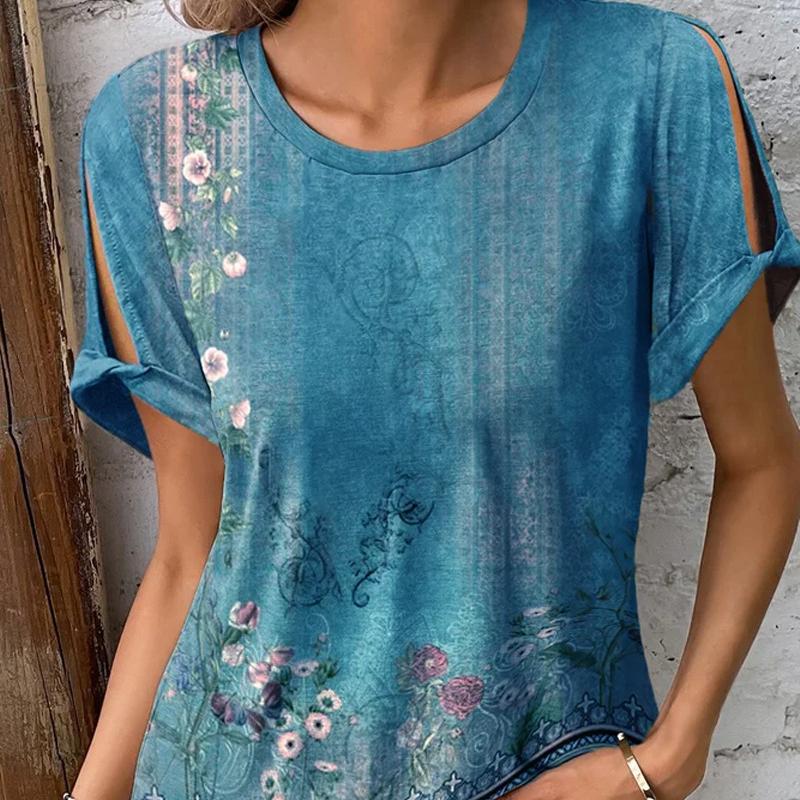Весенне-летняя новая женская повседневная и удобная футболка с короткими рукавами и принтом в этническом стиле