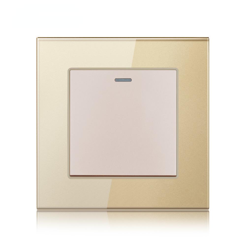 Выключатель света, 1 группа, 1/2 направления, 16 А, 250 В, панель из огнестойкого материала, белый/черный/золотой/серый/серебристый, 86*86 мм, кулисный переключатель