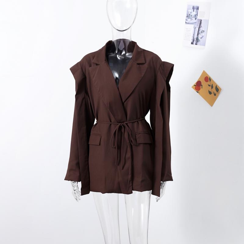 Женский блейзер с лацканами, завязывающимся поясом, пиджак, свободная повседневная и офисная куртка 2025 весна/лето, тонкое пальто с длинным рукавом