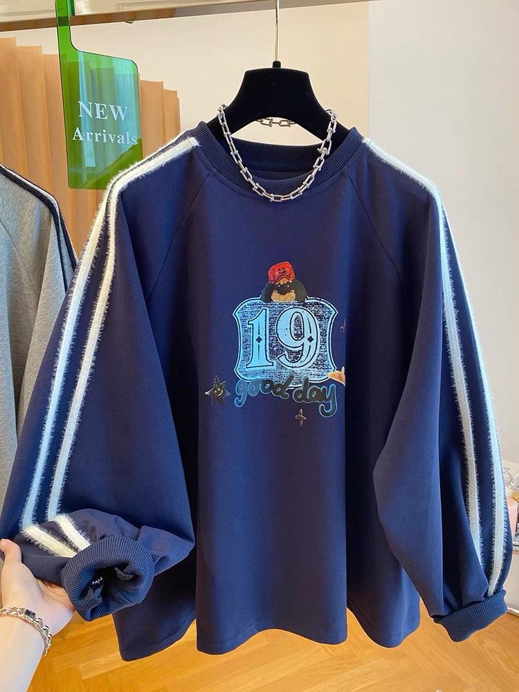 Корейская мультяшная толстовка с принтом букв, свободная, большого размера, с плюшевой подкладкой, женская, осенняя, спортивная, с длинным рукавом, модная