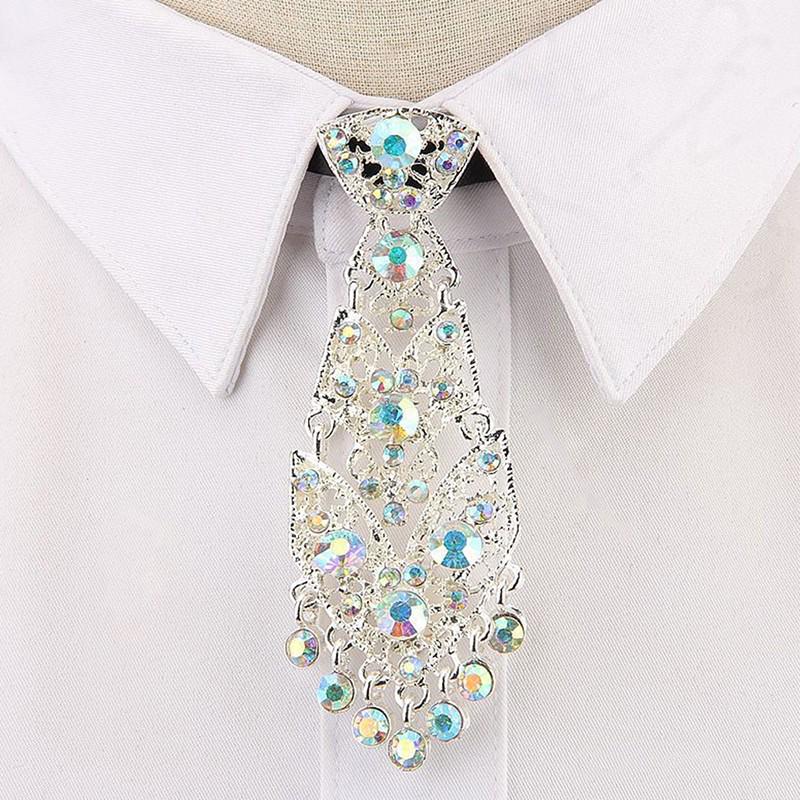 Small Tie with Colored Diamonds and Metal On White EMA