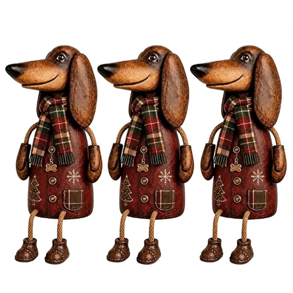 Retro Christmas Dachshund Bookshelf Chair Desktop Decorative Ornaments 3PCS