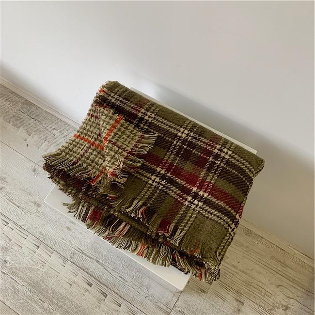 Scarf winter women's new Korean double-sided plaid warm scarf versatile fashion knitted senior student