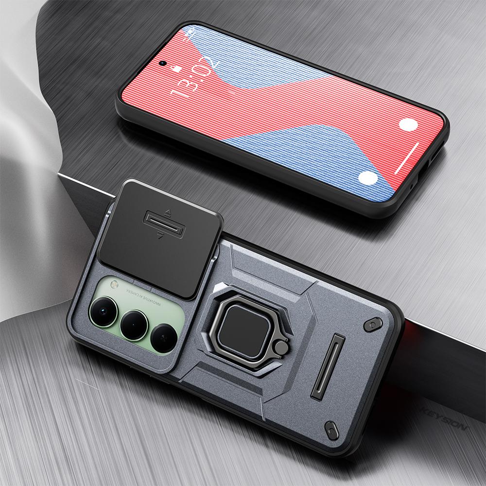 KEYSION Ударопрочный бронированный чехол для Xiaomi POCO M8s 5G Защита шторкой объектива камеры Металлическое кольцо-подставка Задняя крышка телефона для POCO M8S 5G