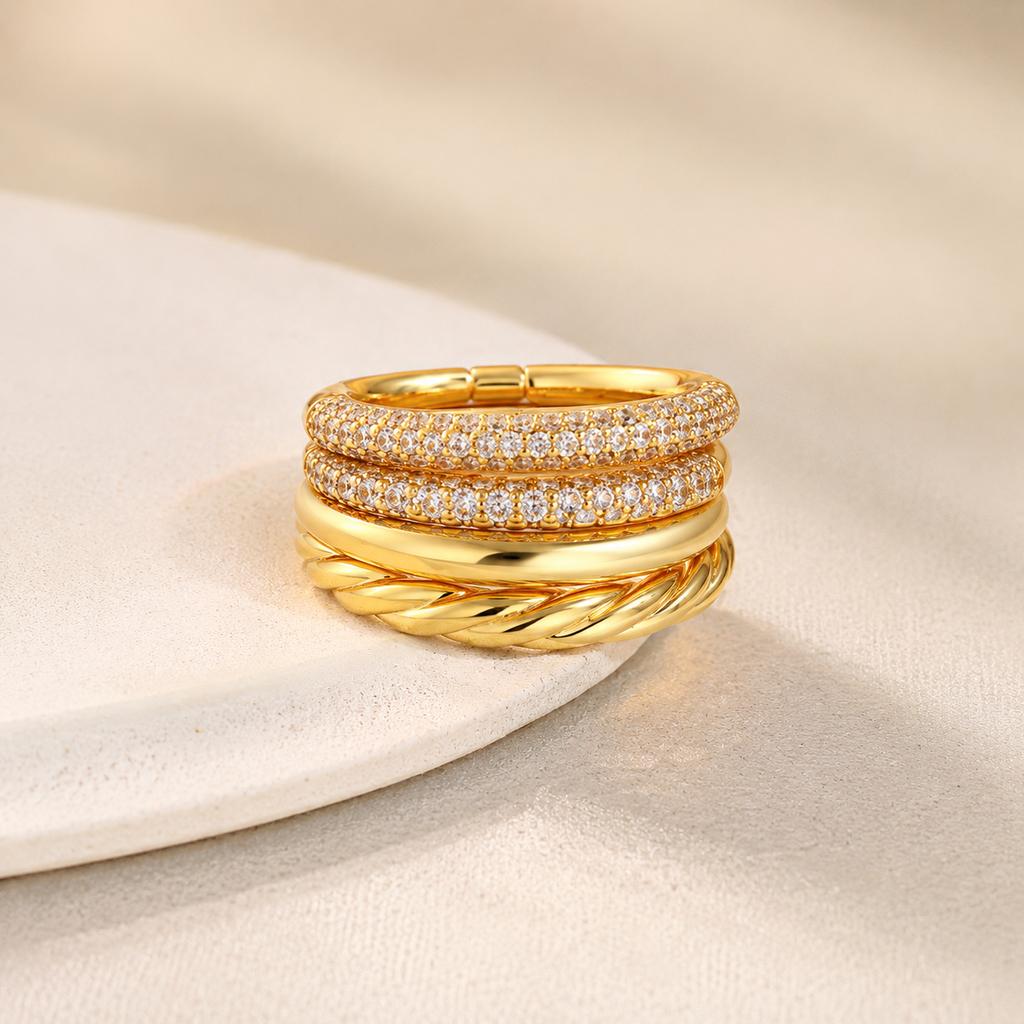 Luxury Multi Layer Twisted Ring for Women Luxury 18K Gold Platd Zircon Stackable Rings Statement Jewelry Wedding Party Gift