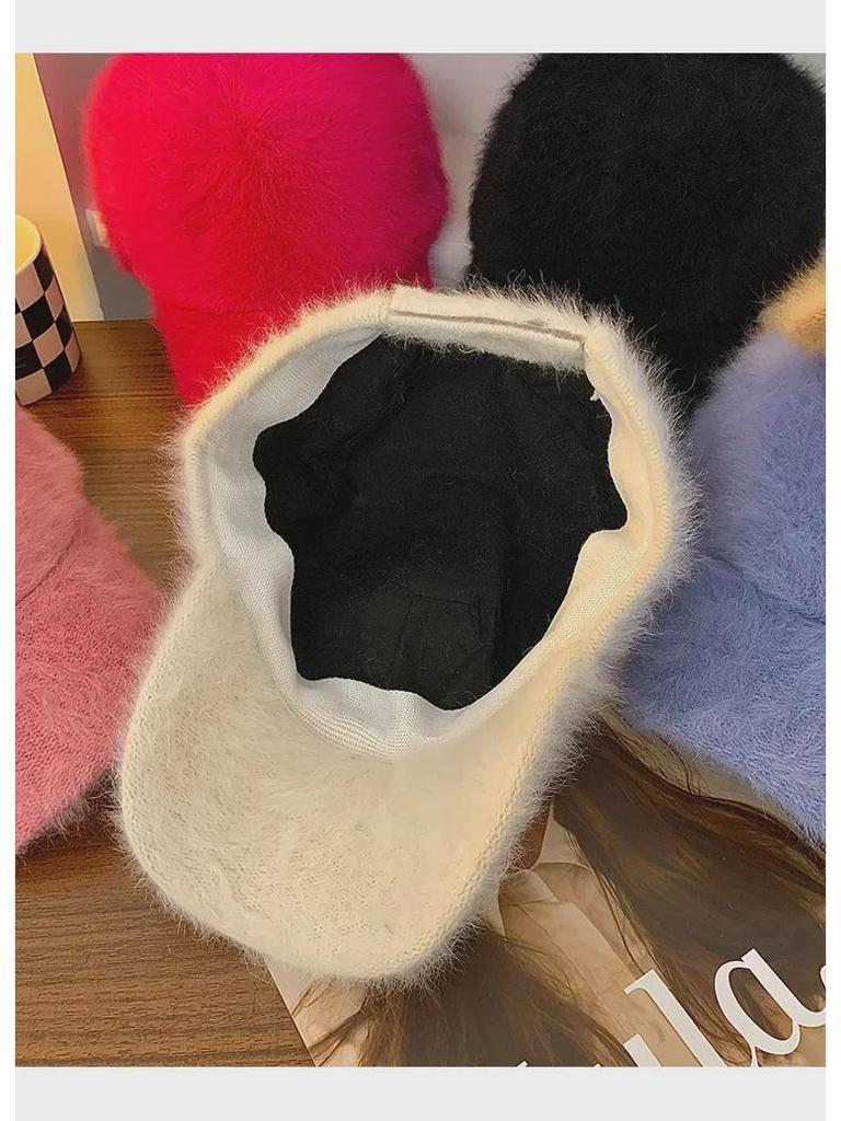 Женская бейсболка из меха кролика в корейском стиле - теплая, мягкая зимняя шапка для большой окружности головы, стройнящий белый дизайн