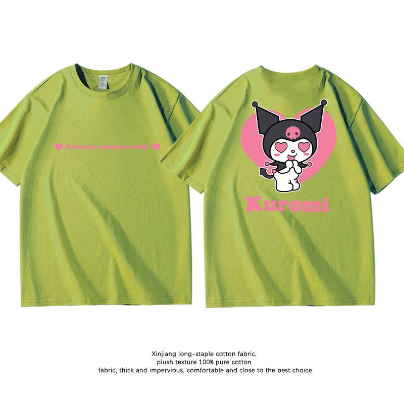 Summer Pure Cotton Kuromi Childrens Tshirt Fashionable Doublesided Cartoon Printed Parentchild Outfit Round Neck Top