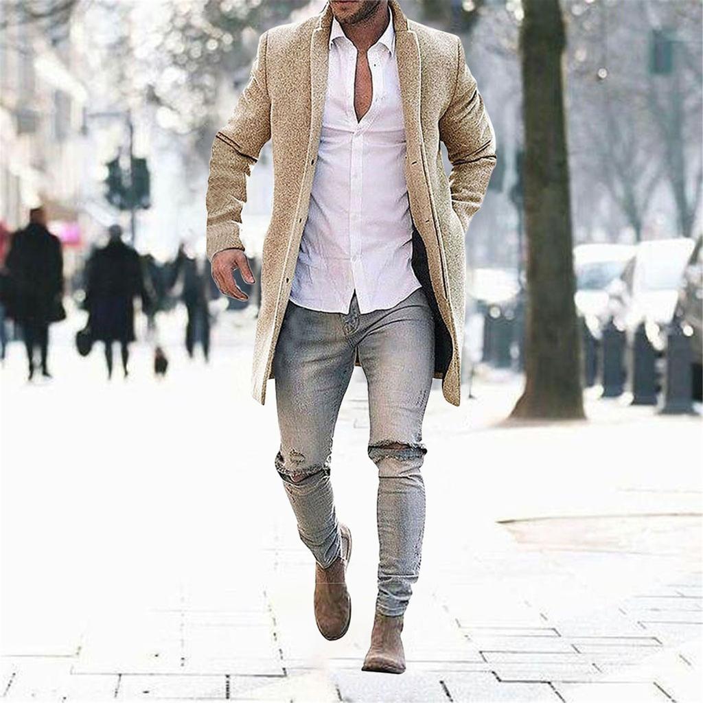 Мужское шерстяное пальто, теплый зимний тренч, длинная верхняя одежда на пуговицах, элегантное пальто, пальто