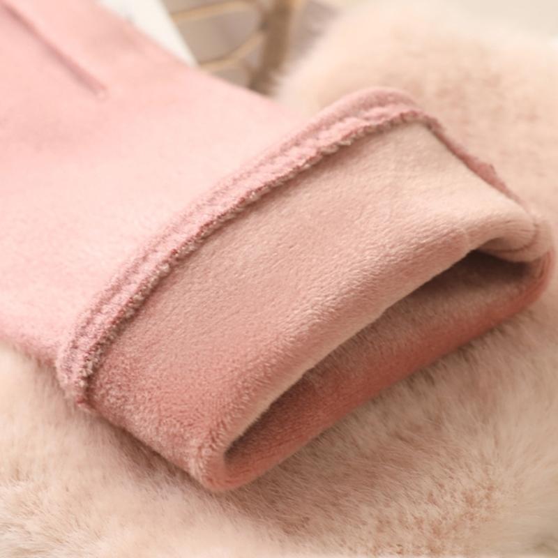 Женские осенне-зимние перчатки из кроличьего меха плюс бархатные утолщенные ветрозащитные и теплые перчатки для верховой езды, устойчивые к холоду, замшевые перчатки с сенсорным экраном