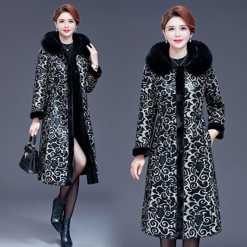 Women Winter Leather With Fur Reversible Big Pocket Windproof Coat Lady Puffer Jacket Cotton Padded Parkas Outwear Overcoat