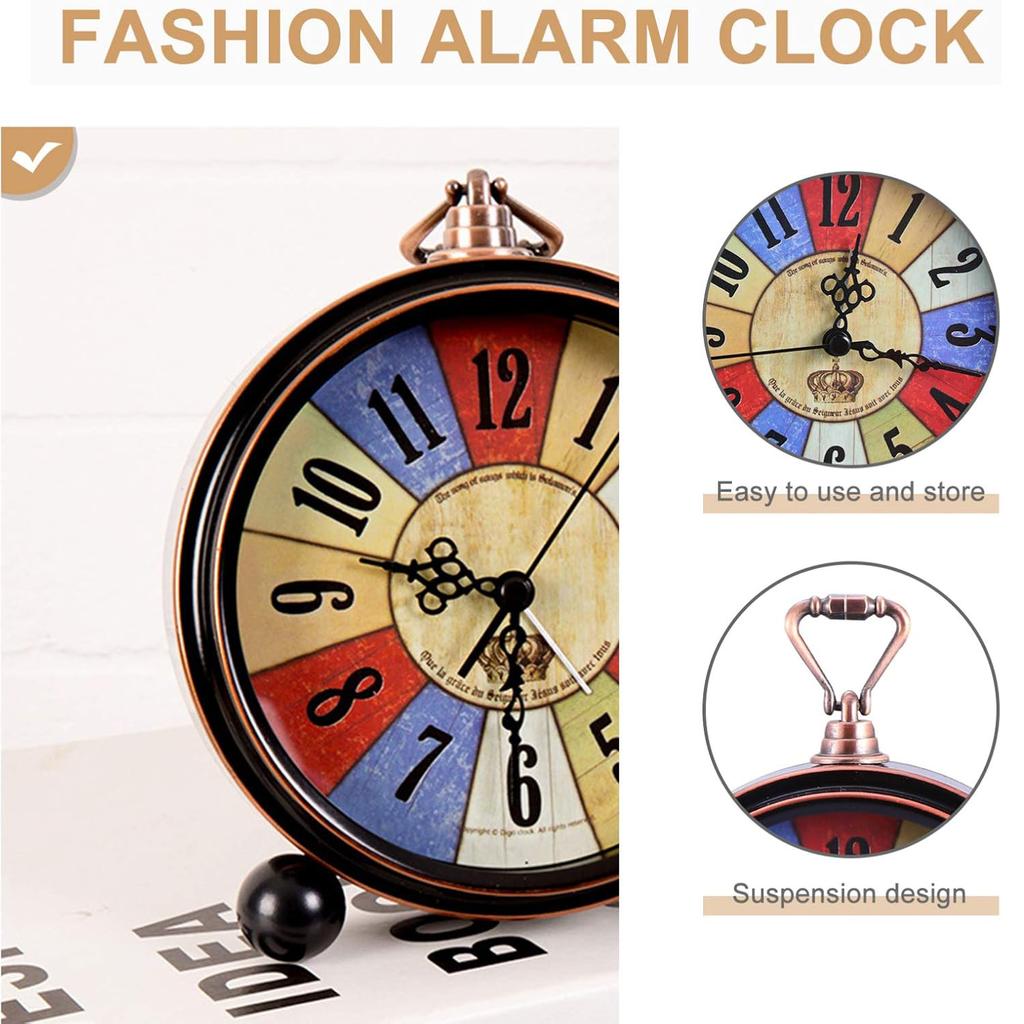 Retro Alarm Clock Metal Silent Table Desk Clock Non Ticking Quartz Movement Bedside Clock for Bedroom