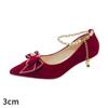 Spring and Autumn Fleece French Pointed Thick Heels Bow High Heels Red Wedding Shoes