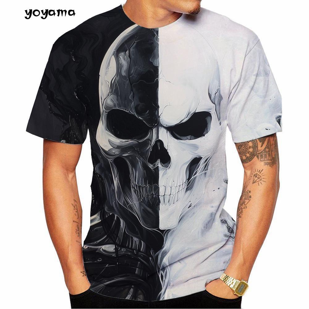 Fashion Men's T-Shirt 3D Skull Print Short Sleeve T-Shirt Oversized Street Round Neck Tops Summer Men's Outdoor Casual Clothing