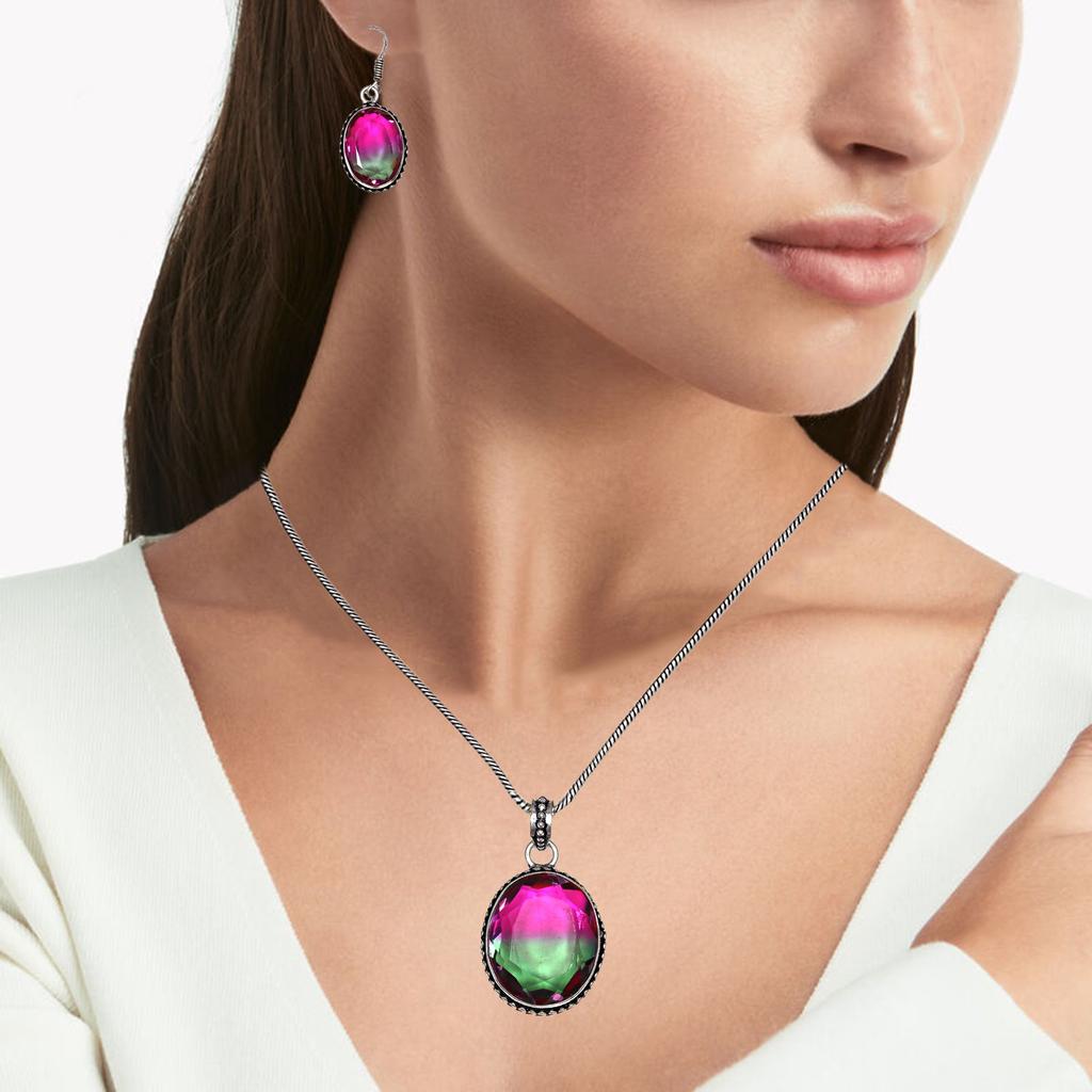 Tourmaline Set Gemstone Gift Wedding Party Bi-Color Pendant,Earring,Ring