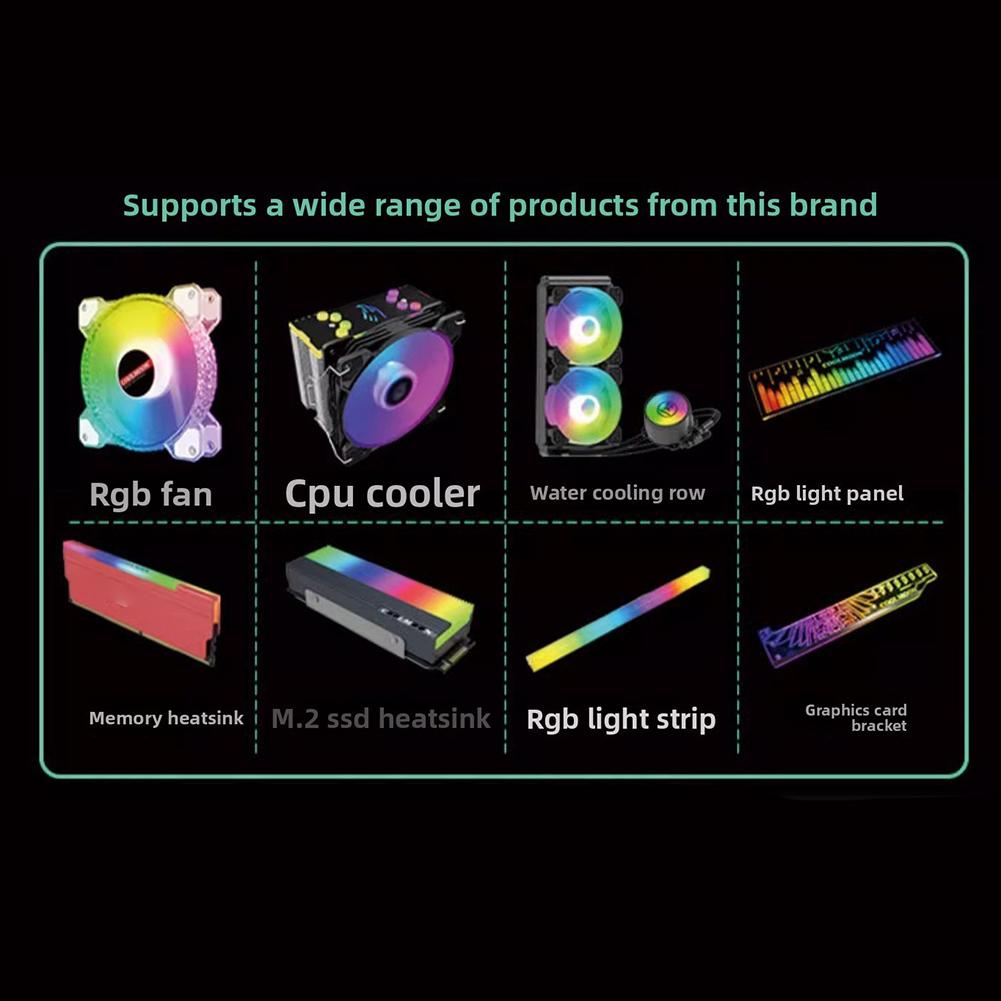 RGB-хаб для корпусных вентиляторов компьютера с 6-контактным интерфейсом и беспроводным пультом дистанционного управления 10+2 Поддерживает 365 режимов световых эффектов с пульта ДУ