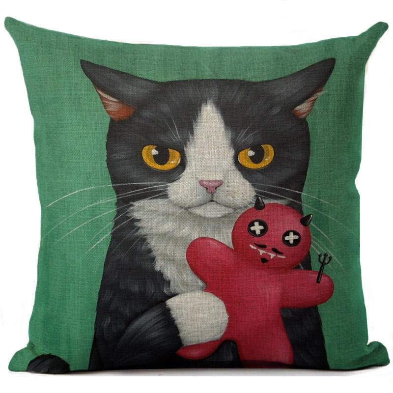 Cushion Cover Funny Cat Printed Linen Pillow Cover Car Sofa Throw Pillows Case Decorative Pillowcase 45*45Cm