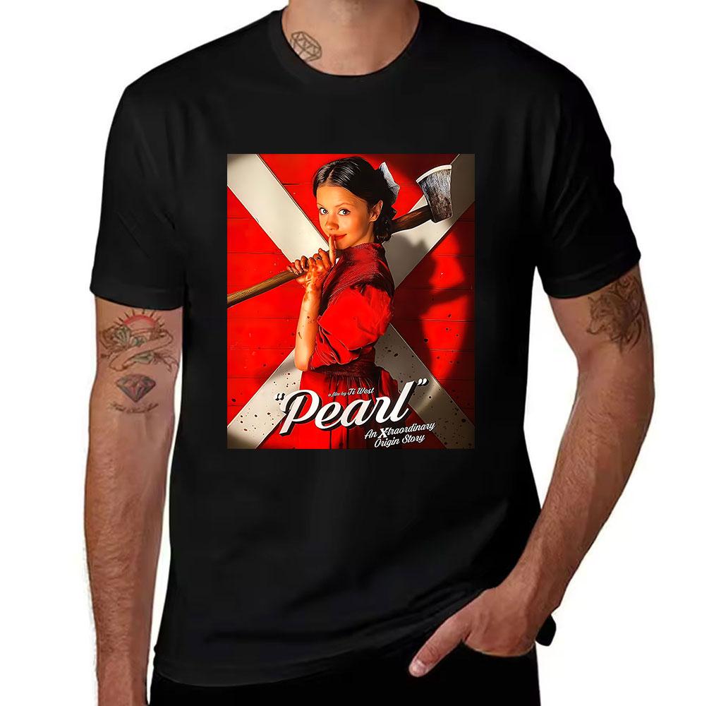 Unisexs Cotton Tshirt Pearl Movie Poster Print Casual Short Sleeve Tee An Extraordinary Origin Story Horror Film Graphic Top For