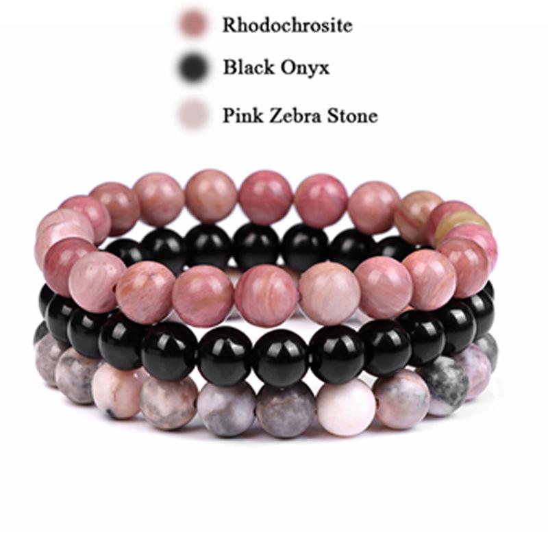3шт. Браслет из натурального камня 8 мм, родонит, розовый кварц, аметисты, гематит, браслеты для женщин и мужчин, ювелирные изделия