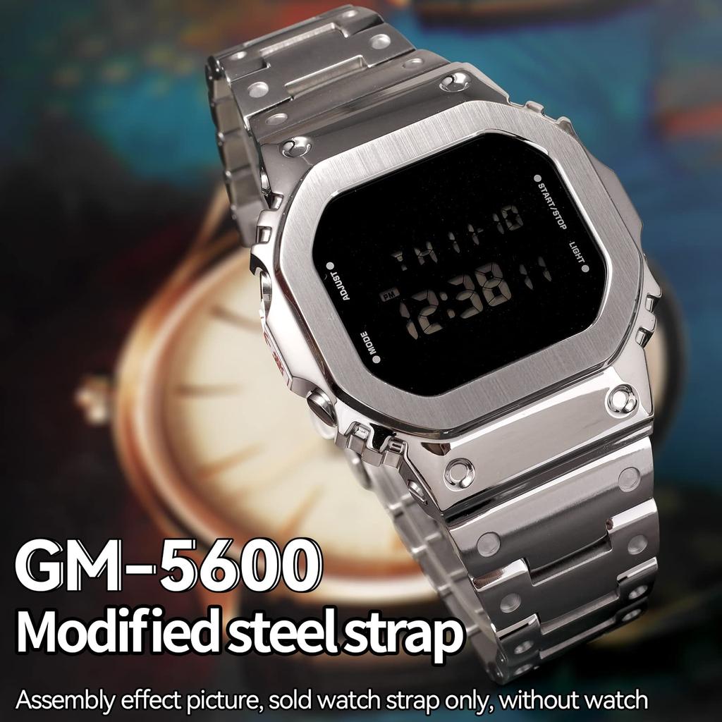 Korlexchi 316 Stainless Steel Bracelet Watch Band, Custom Metal Strap, Compatible with Casio and G-SHOCK Men's GM5600 and GM-5600B (Black)