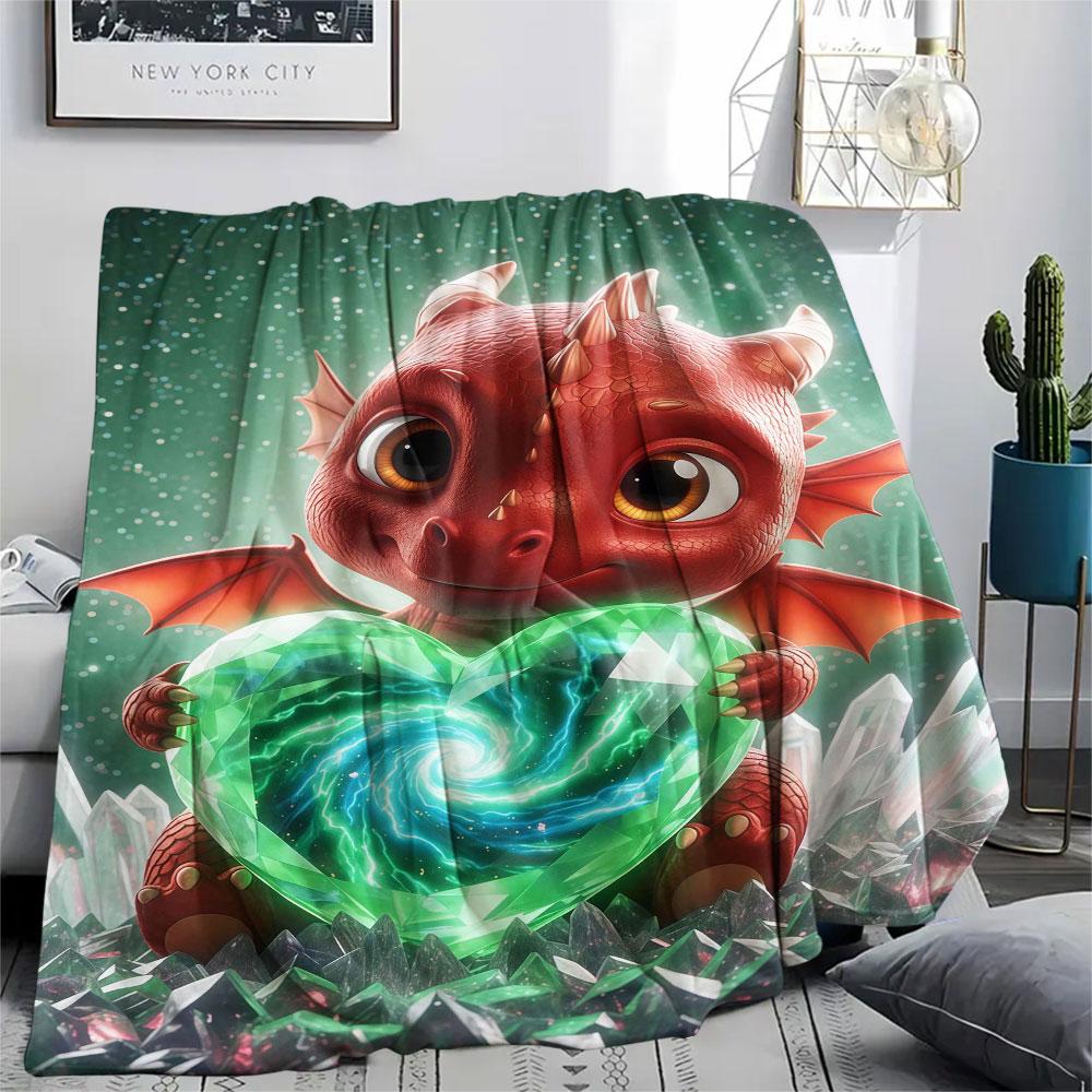 1Pc LovingDragon Print Flannel Blanket, High quality Comfortable for All Seasons, Home Decor, Warmth and Comfort, Perfect for Christmas Gifts