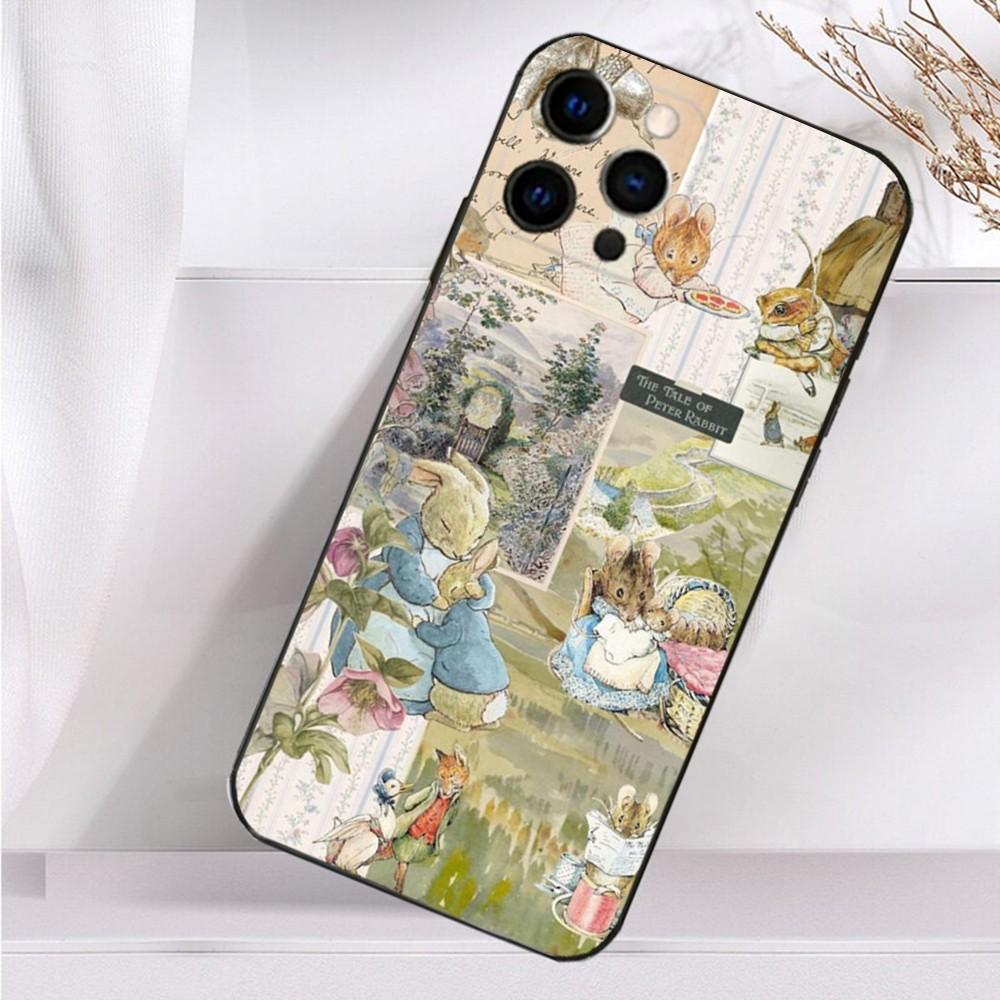 Милый чехол для телефона с Питером Кроликом Для iPhone 16,15,14,13,12,11 Plus,Pro Max,XS,X,XR,SE,Mini,8,7 Мягкий силиконовый Черный чехол