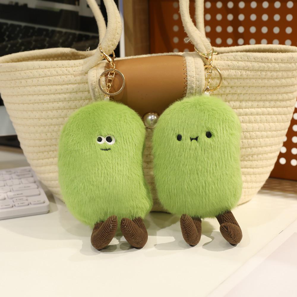 Cartoon Green Soybeans Pea Pod Plush Toy Kawaii Keychian Stuffed Doll Plant Pendant Hangings Bag Home Decor Kids Birthday Gift