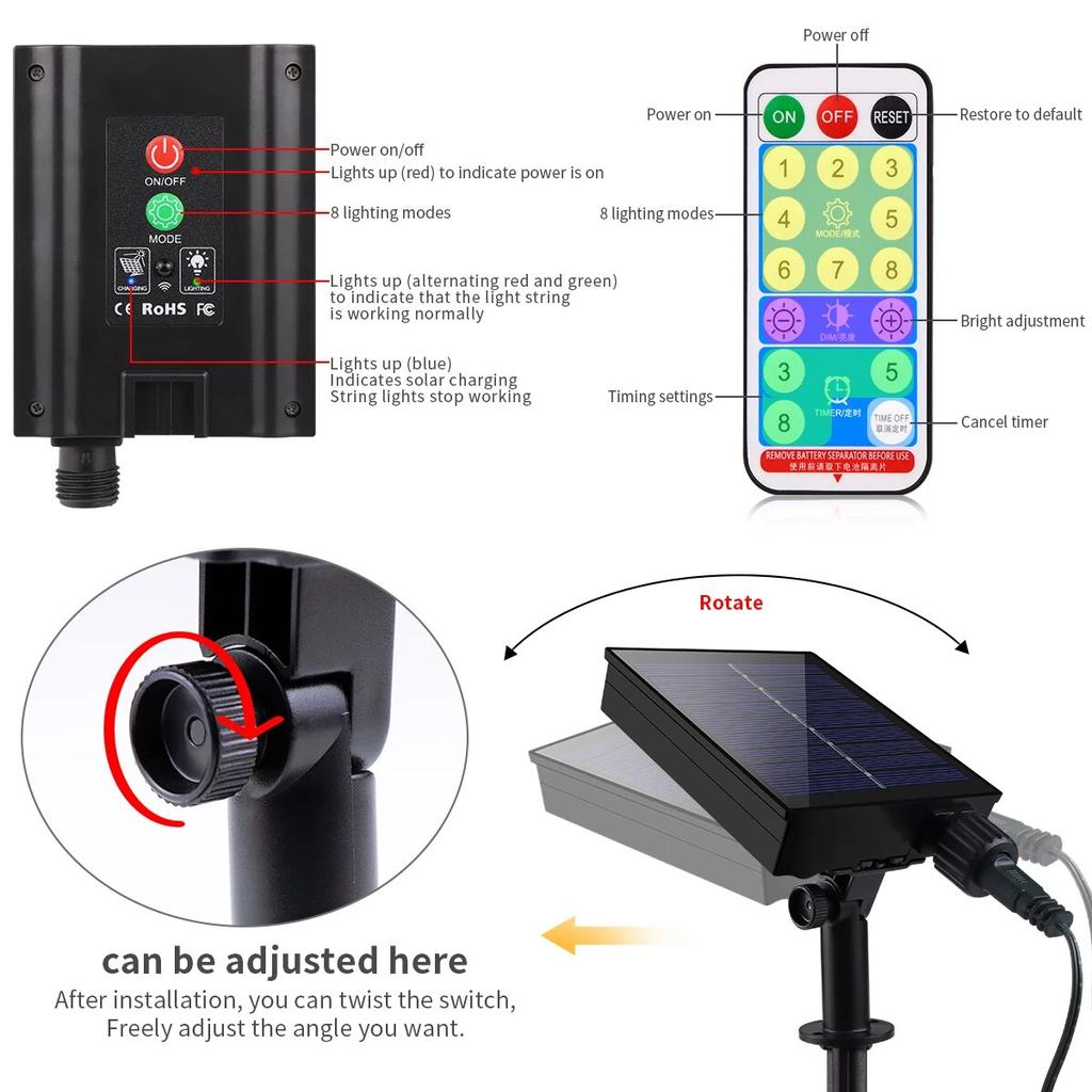 Быстрая солнечная перезаряжаемая гирлянда, солнечная наружная светодиодная гирлянда для патио, рождественская гирлянда, украшение, свадебный сад, газонная лампа