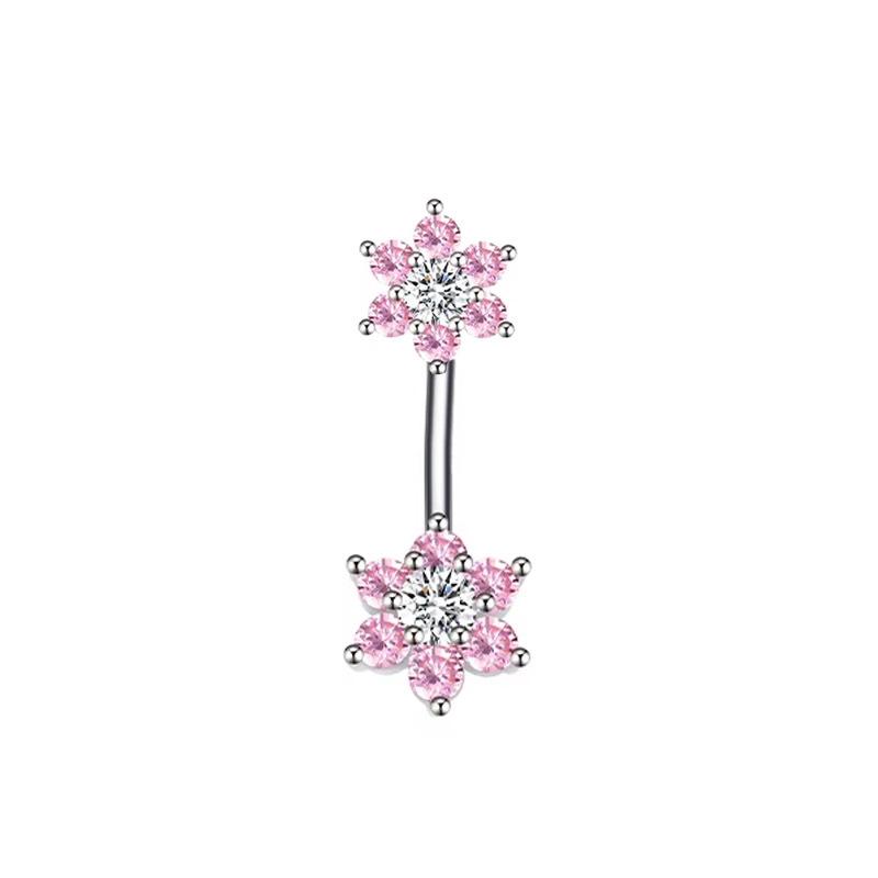 Stainless Steel Belly Button Ring Sexy Drop Dangle Body Piercing Jewelry For Women Girls Pink Zircon Navel Rings Gifts