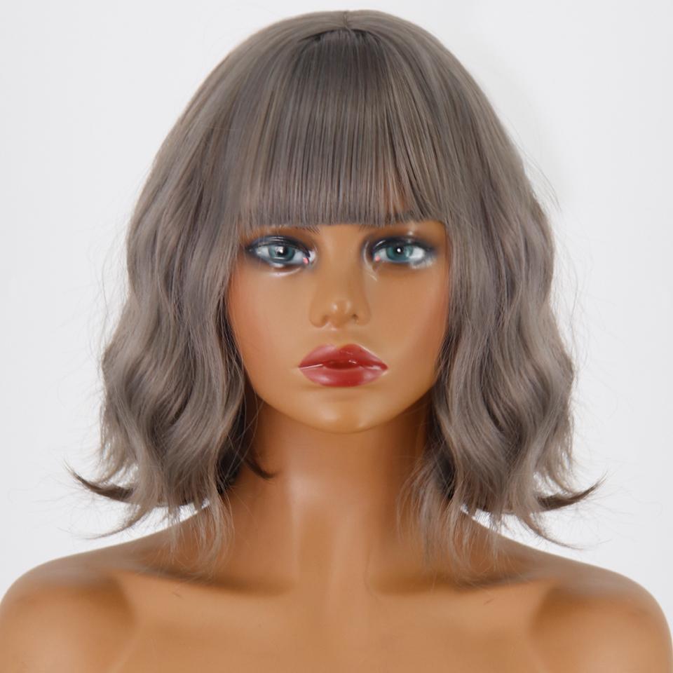 LISI HAIR Женский короткий волнистый парик с челкой, синтетическое волокно, натуральный зеленый парик с волнами воды, повседневная одежда для косплея