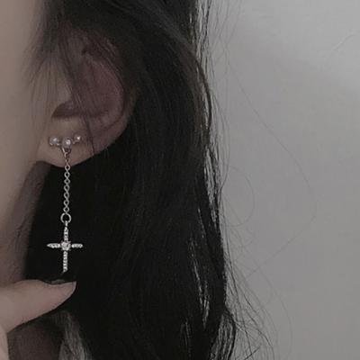 Женские повседневные длинные серьги-кресты с кубическим цирконием
