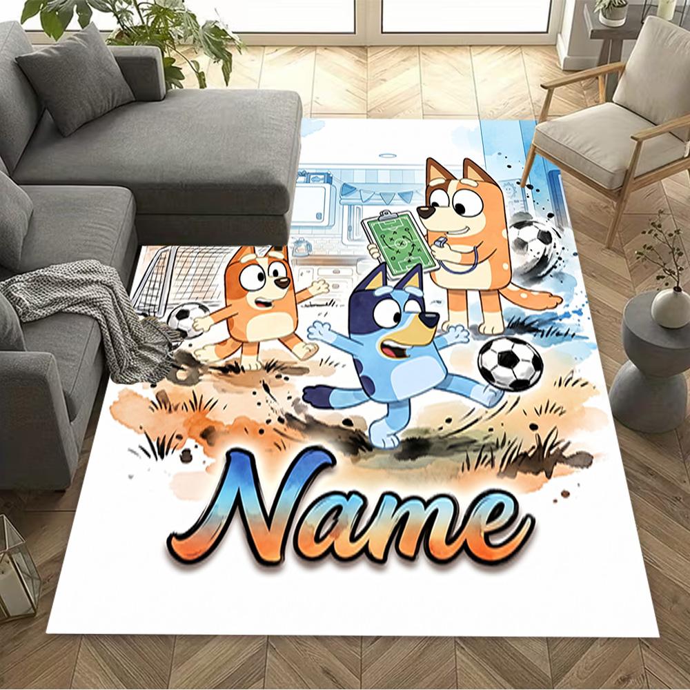 Soccer Fun Bluey Personalized Name Carpet Suitable for Living Rooms Playrooms Hallway Dining Room Antislip Carpet Office home decor Spiritual Gift