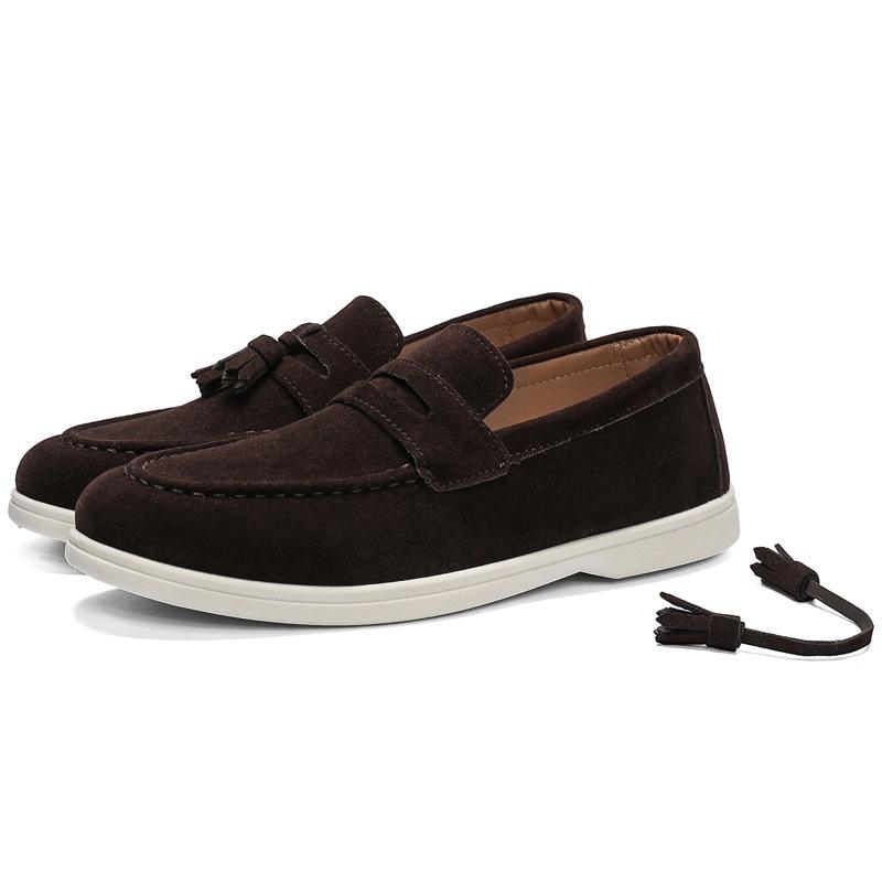 Модные мужские лоферы на плоской подошве из матовой замши, плоские туфли 2025, удобные, нескользящие, модные лоферы, легкие, трендовые, уличные повседневные туфли