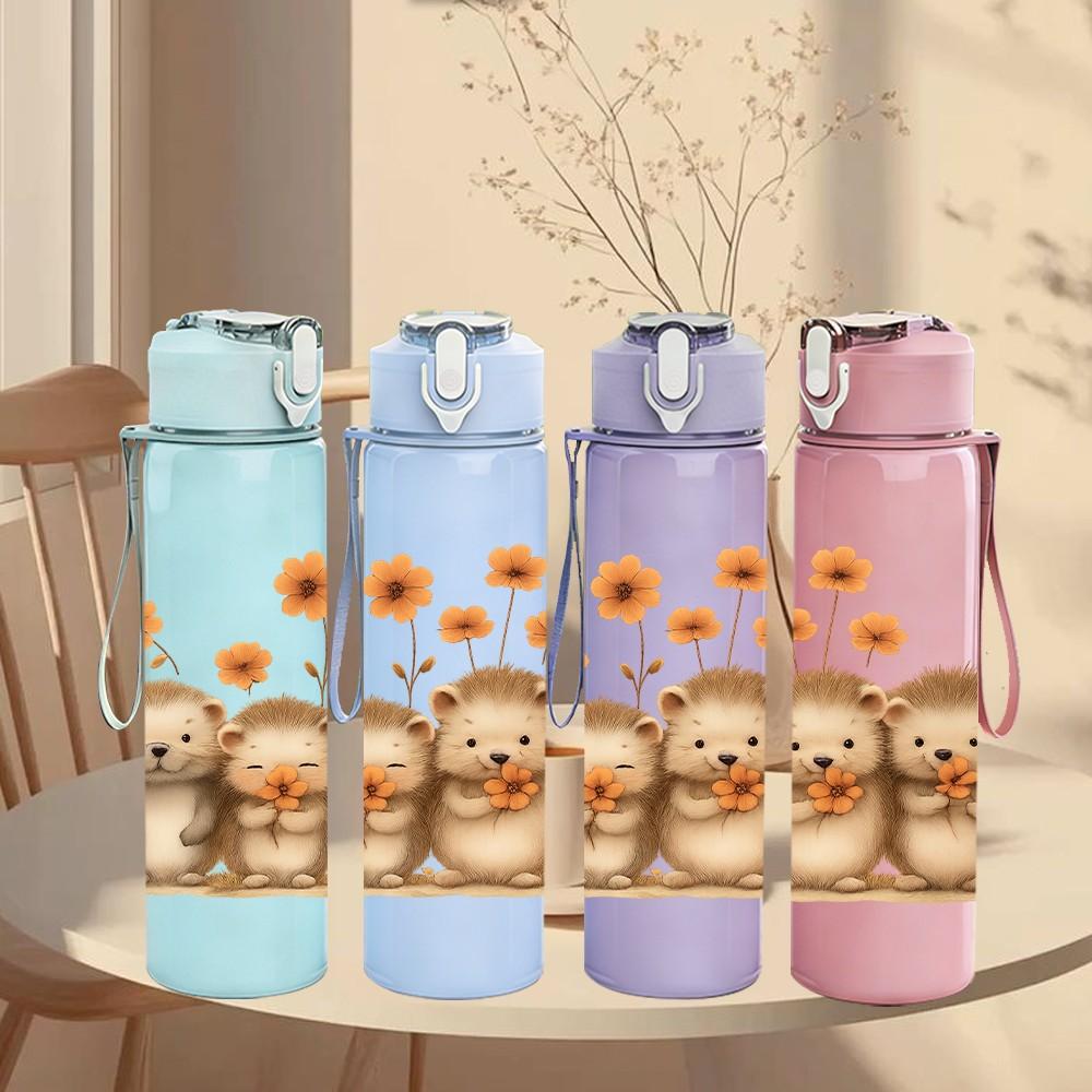 1PC Four Fluffy Hamster Figures 750ml Color Plastic Sports Water Bottle Leakproof Flip Straw Lid For Sports Office Home Use