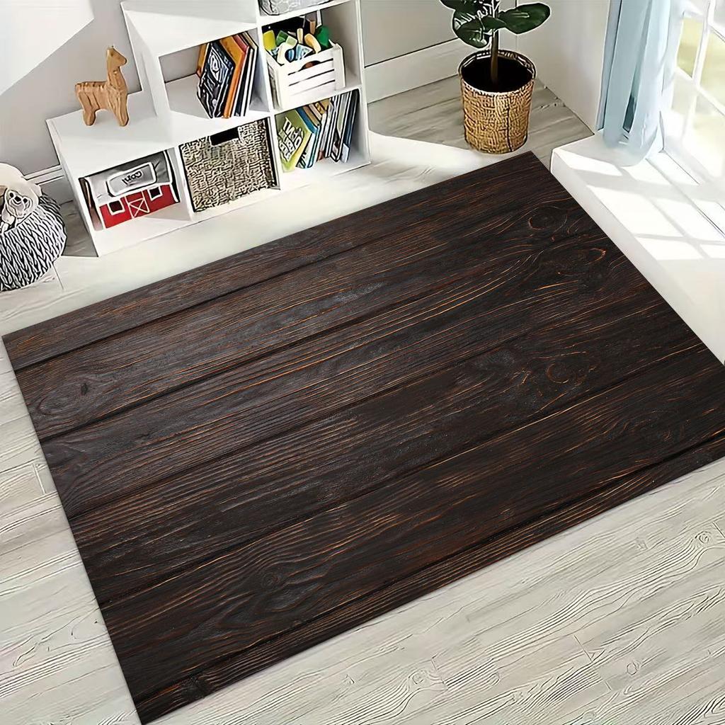 Rainbow Retro Wooden Board Black Brown Wood Grain Rug for Bedroom Living Room Sofa Home Doormat Decor,Large Non-slip Floor Mat