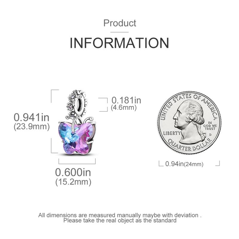 Фиолетовые Шармы Медный Fit Оригинальный Подвесной Браслет Бабочка Стекло Сердце Перо Клип Шарм Подвеска Светящаяся Бусина DIY Ювелирные Изделия