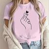 Women Summer T Shirt  Print Heart Gesture Short Sleeve Tees Casual   Printed  Tops