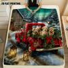 Christmas Red Truck Golden Puppy Flannel Throw Blanket Winter Snow Forest Print Soft Warm Blanket for Holiday Home Decor Dog Lover Gift
