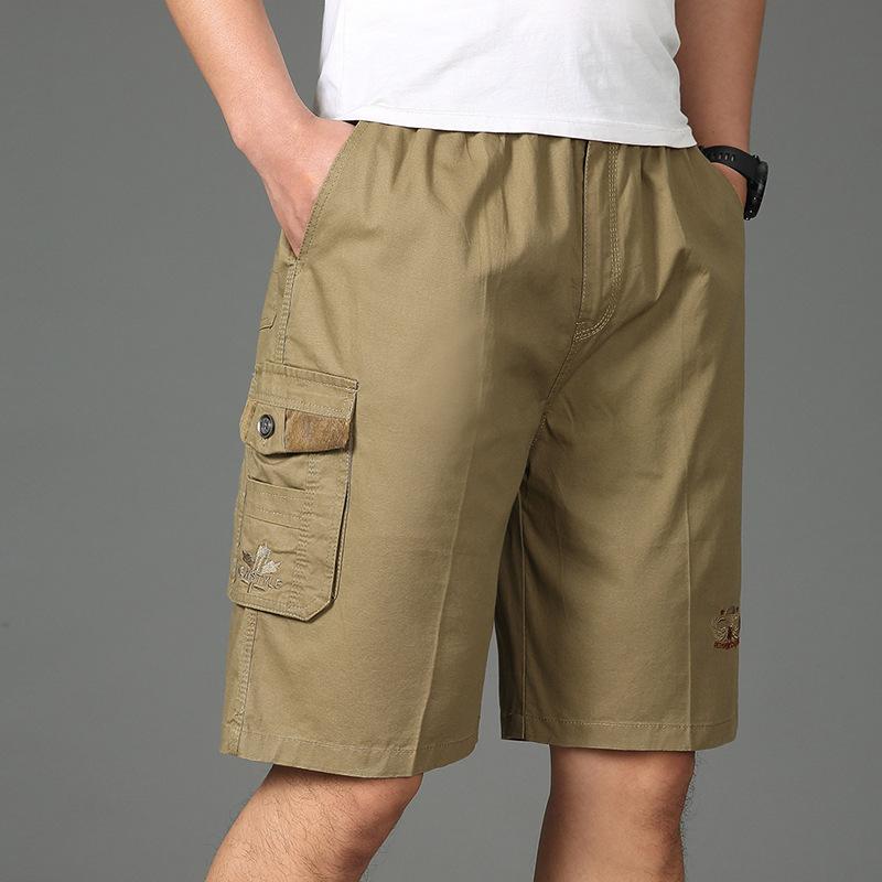 Men'S Plus Size Casual Shorts Summer Pure Cotton Cargo Shorts Multi-Pocket Loose Breathable Knee-Length Beach Shorts