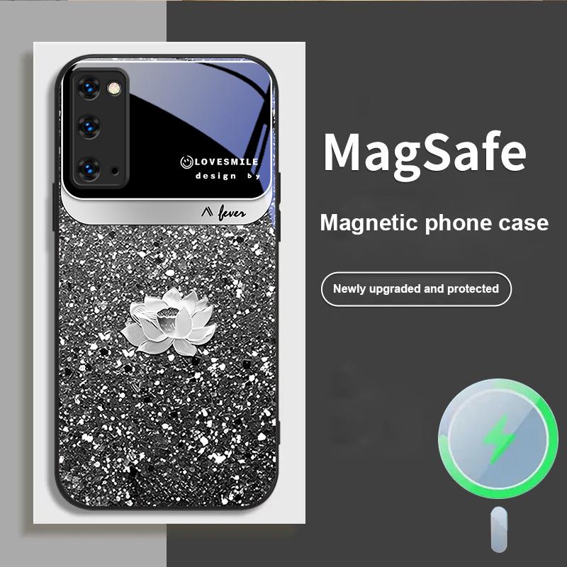 Розовый градиентный лотос Для Samsung S25 S25 Edge S25Ultra S8 9 10 20 S21 Pro 22 Plus S23 FE S24 Ultra Magsafe Стеклянный чехол для телефона