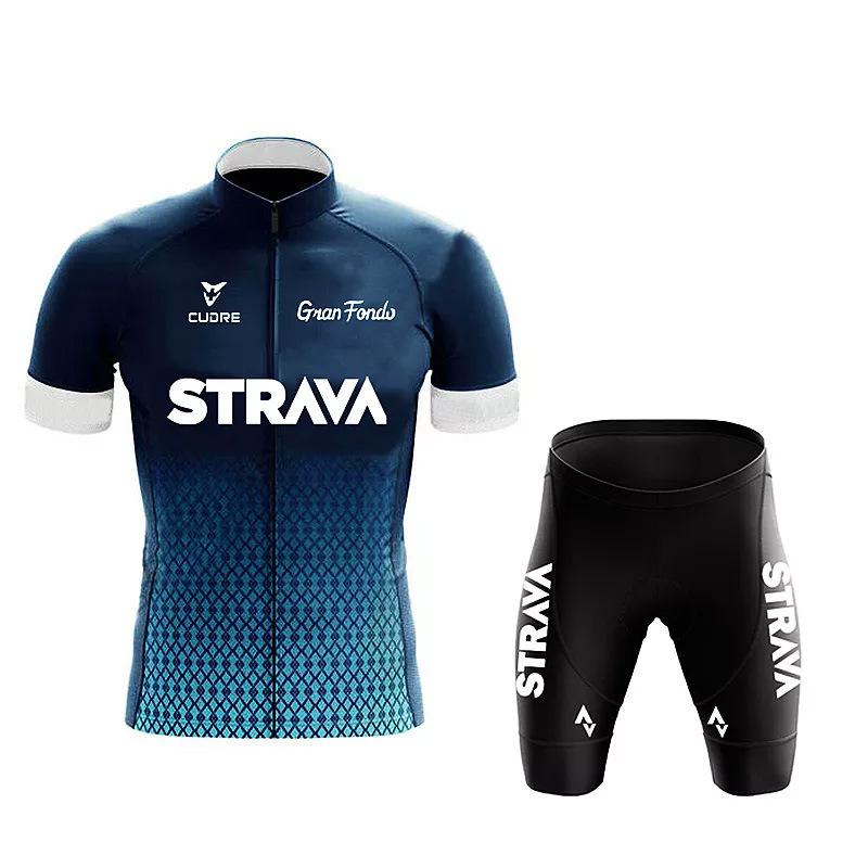 Командный костюм для велоспорта Новый костюм Strava с коротким рукавом Впитывающий пот и влагу Гоночный костюм для велоспорта