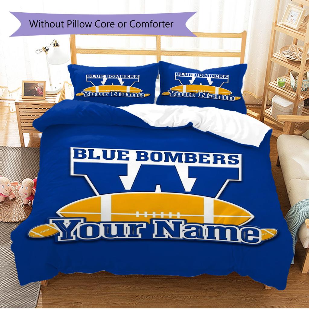 Name Custom Winnipeg Blue Bombers Pattern Bedding Set Quilt Cover Pillowcase Home Decor Gift (1 * duvet cover + 2 * pillowcase, without core)