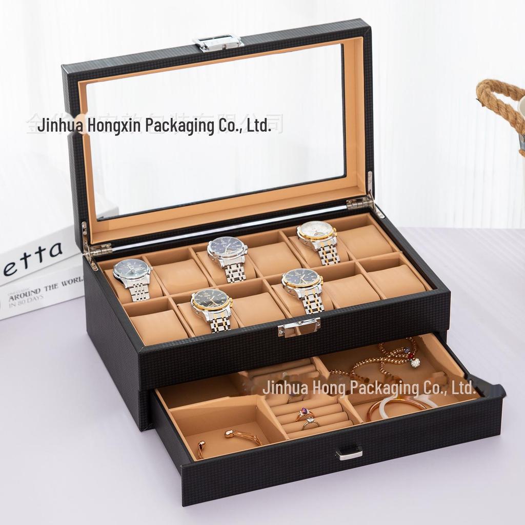 Роскошная многопозиционная шкатулка для часов и ювелирных изделий из углеродного волокна