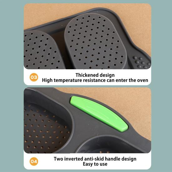 Силиконовая форма для хлеба с антипригарным покрытием, пищевая форма для багета, хлеба, противень для выпечки с дренажными отверстиями для домашней кухни, выпечки, булочек для бургеров, сэндвичей, печенья