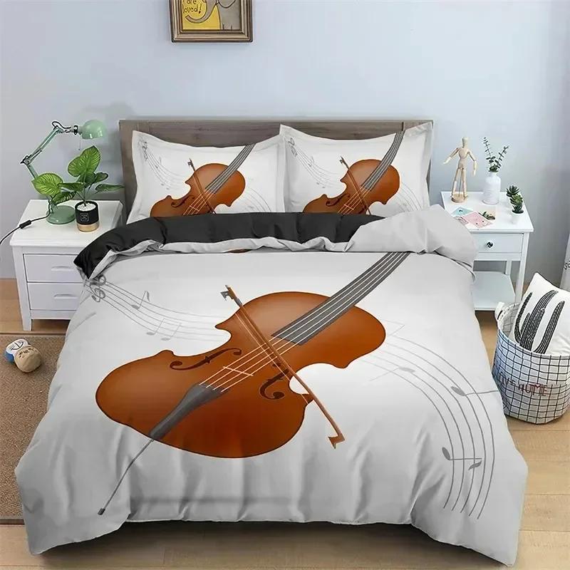 Music Theme 3D Microfiber Musical Symbols Comforter Cover Violin Piano Pattern Bedding Set Twin King Single Queen Size