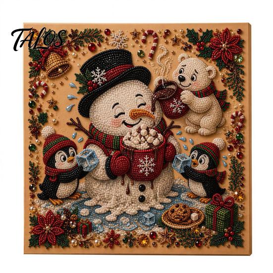 Faux Pearl Painting Kits for Kids Christmas Art Kit, DIY Rhinestone 8" x 8", Cartoon 3D Picture Creation Snowman Animal Diamond Craft Kit Adults,