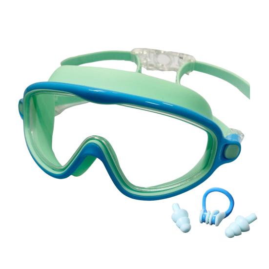 Комплект очков для плавания с широким обзором, противотуманные очки для плавания с зажимами для носа и берушами, детские очки для бассейна без протеканий