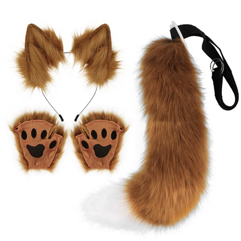 Fox Ears Headband Tail Claw Set Halloween Cosplay Costume Accessories Party Props