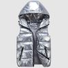 Women Men Winter Bright Color Vest Coat Hooded Sleeveless Pockets Design Zipper Placket Down Padded Windbreaker Lightweight Windbreaker