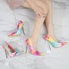 Новый модный стиль острый носок бал граффити шпильки сексуальные конфетные цвета модная обувь большой размер