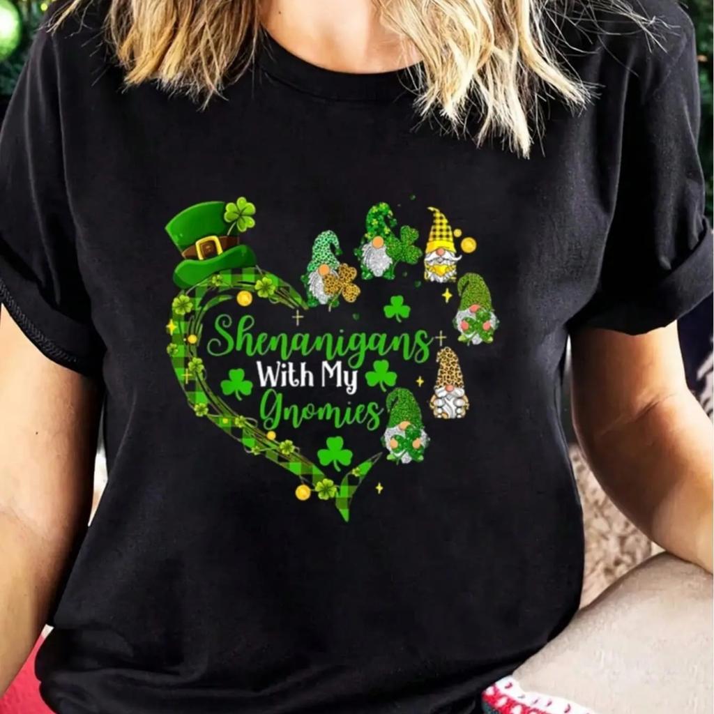 100% Cotton Shenanigans With My Gnomies St Patrick's Day Gnomes Heart T-Shirt